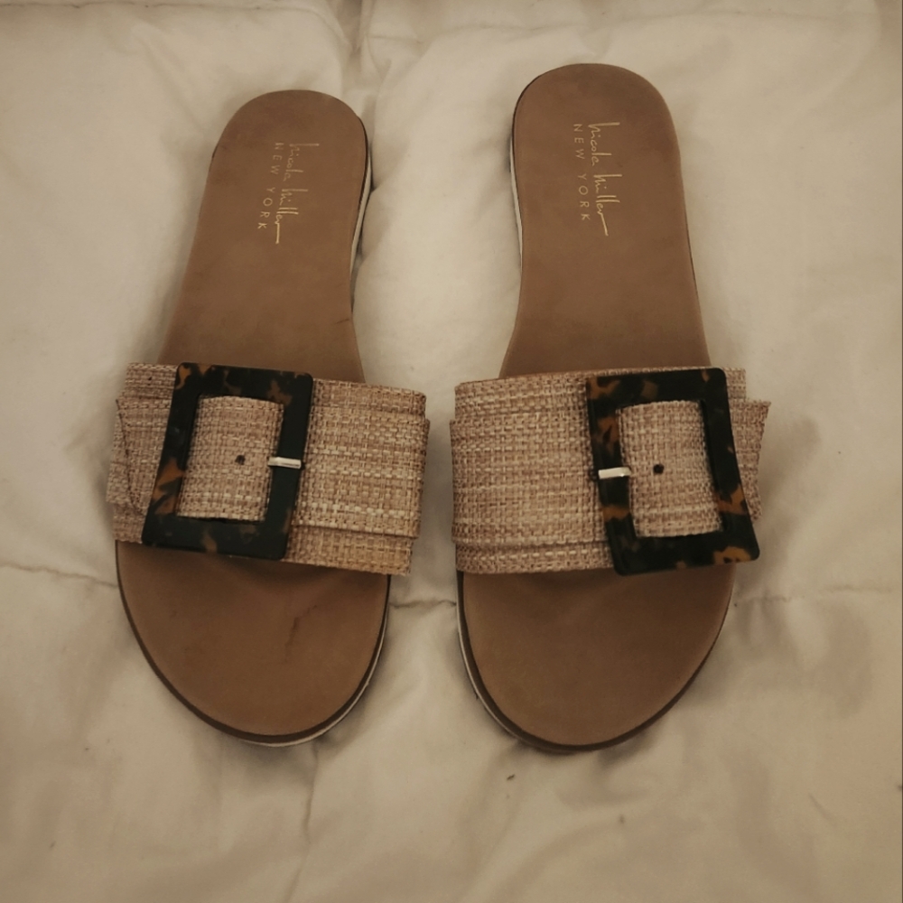 Nicole Miller Slides with Tortoise Buckle